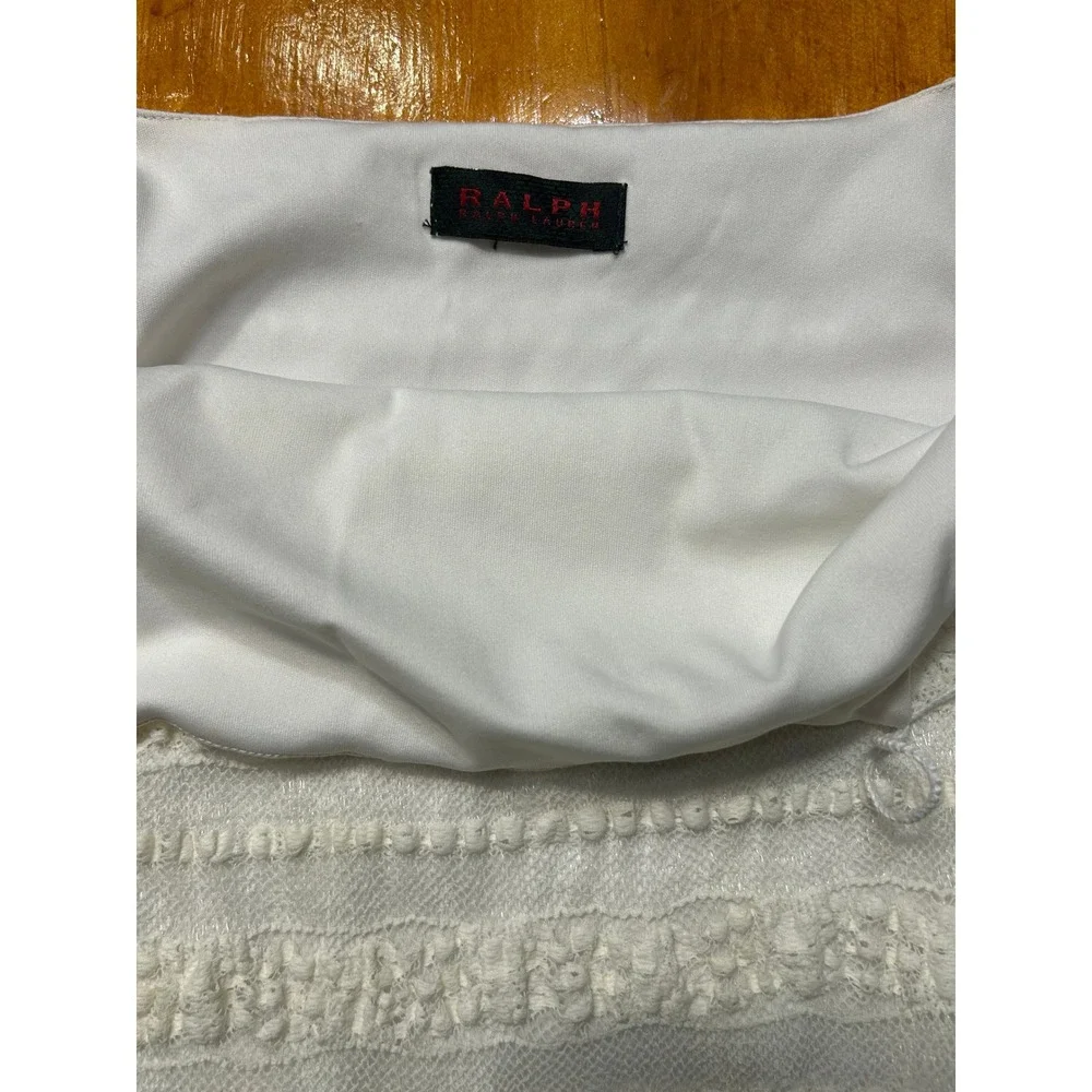 Ralph Lauren Romantic White Lace Spaghetti Strap Sheath Dress Pom Pom Detail - Picture 6 of 13